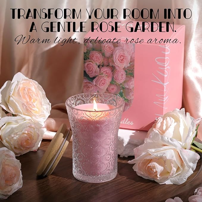 Rose Scented Candle, Soy Jar Candles Gift for Women,8 OZ Aromatherapy Pink Candles for Galentines Valentines Mother's Day, Home Decor