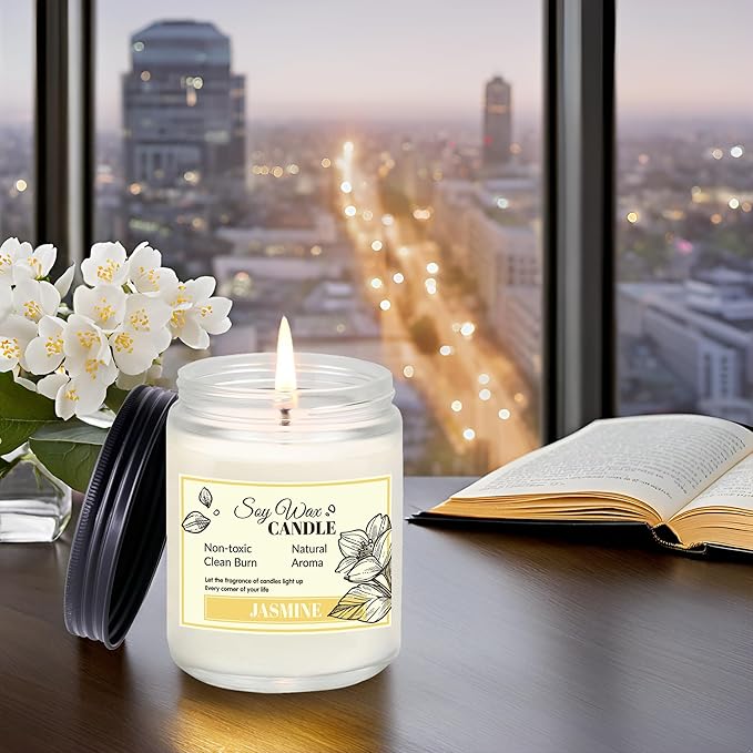 Scented Candles Gifts for Women, Home Decor Soy Candles, Birthday, Valentine, Christmas, Anniversary Aromatherapy Gifts or Just for Enjoying Life and Personal Relaxation Healing (7oz, Jasmine)