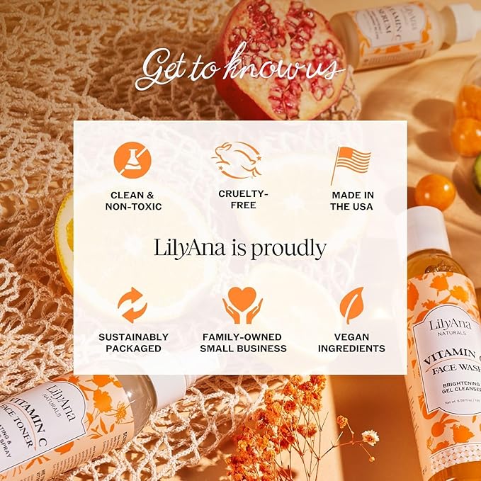 LilyAna Naturals Vitamin C Serum for Face with Hyaluronic Acid and Vitamin E, Anti Aging Serum, Reduces Age Spots and Sun Damage, Promotes Collagen and Elastin (1oz)