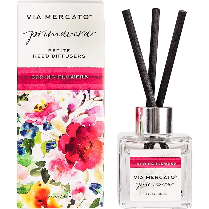 Via Mercato Primavera Spring Collection, Petite Reed Diffuser, Spring Flowers, 50 Gram