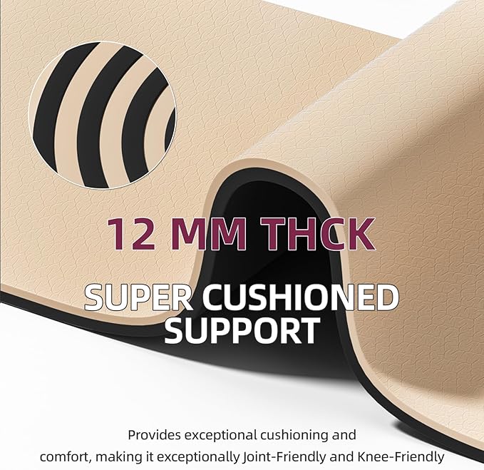onlyhe Extra Thick 12mm TPE Exercise Yoga Mat with Strap, 1/2 Inch Non-slip Workout Mat for gymnastics, Pilates, Home, Workout, Gym Floor Fitness