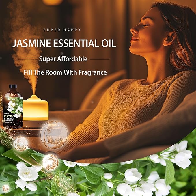 Jasmine Essential Oil, Jasmine Oil 4 Fl Oz 120ML for Diffuser Humidifier Yoga Cleaning DIY Candle Soap Making Perfume Gift for Women Essential Oils