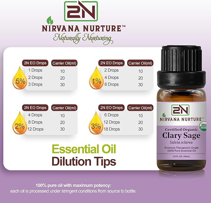 Clary Sage Essential Oil USDA Certified Organic, 100% Pure Natural Premium Grade, Undiluted