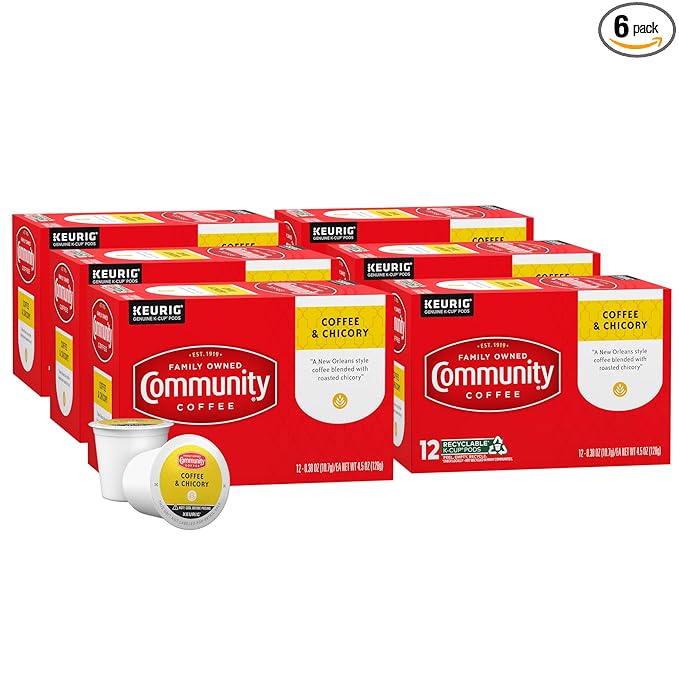 Community Coffee & Chicory 72 Count Coffee Pods, Dark Roast, Compatible with Keurig 2.0 K-Cup Brewers, 12 Count (Pack of 6)