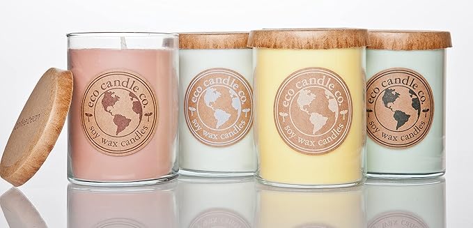 ECO CANDLE CO. Recycled Candle, Caramel Rum Cake, 18 oz. Double Wick - Scents of Caramel, Rum, Maple, Almond, Pear, & Vanilla - 100% Soy Wax, No Lead, Kraft Paper Label & Lid, Hand Poured