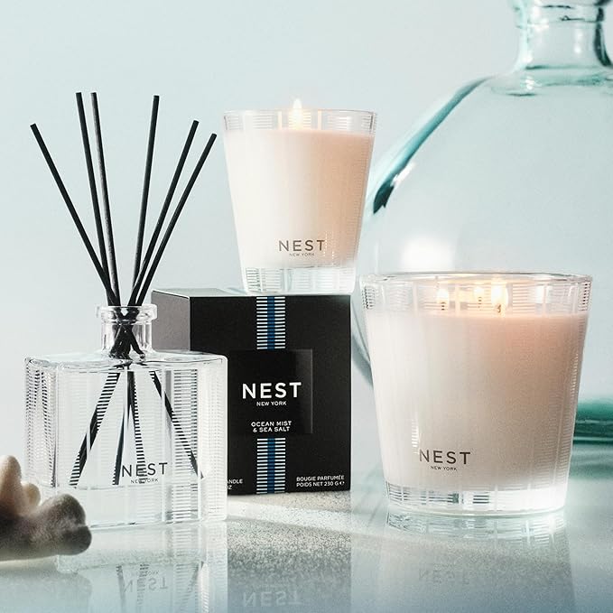 NEST New York Scented Classic Candle, Ocean Mist & Sea Salt - 8.1 oz - Up to 60-Hour Burn Time - Reusable Glass Vessel