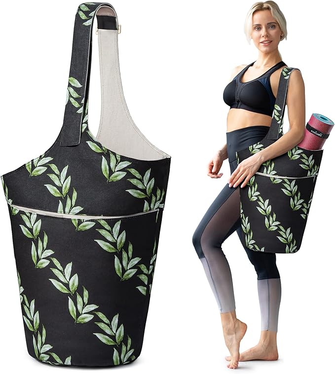 Sweatcessful Yoga Mat Bag - Fits Most Size Mats - Holds More Yoga Accessories - Extra-Large, Multi-Functional Tote With Pockets - Wide, Adjustable Shoulder Strap