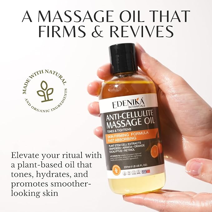 Natural Anti-Cellulite Massage Oil with Grapefruit Oil, Caffeine & Retinol, Firming Body Oil for Cellulite on Legs, Thighs & Butt, Helps Tighten, Smooth & Hydrate Skin, 2-Pack