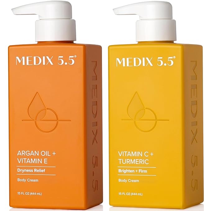 MEDIX Vitamin C Cream + Anti Aging Argan Oil Cream 2PC Skin Care Bundle | Moisturizer Body Cream & Face Lotion | Brightening Body Lotion For Women, Uneven Skin Tone, Wrinkles, & Sun Damaged Skin, 2PC
