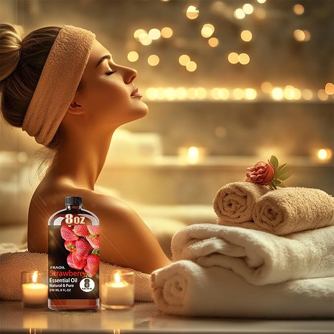 Strawberry Essential Oil, Strawberry Oil 8 Fl Oz 240ML for Diffuser Humidifier Yoga Cleaning DIY Candle Soap Making Perfume Gift for Women Essential Oils