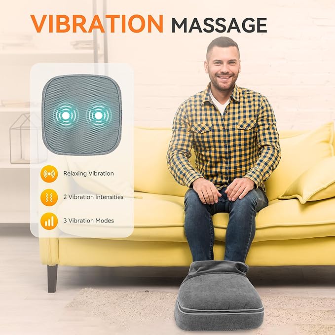 Snailax Foot Massager with Heat, Heated Foot Warmer Under Desk, Vibration Feet Massager Machine with 3 Vibrating Modes & 2 Heating Levels, Remote Control, Foot Heater