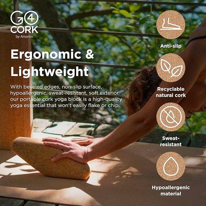 Go4Cork Cork Yoga Block for Yoga, Pilates & Meditation | Non-Slip, Hypoallergenic, Sustainable, Non-Toxic Yoga Block