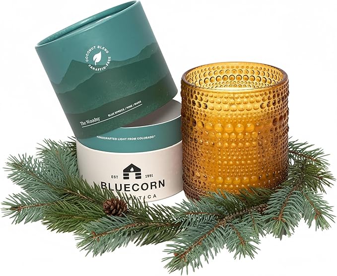 Bluecorn Aromática Scented Candle, The Woodsy Fragrance with Cedar, Balsam & Resinous Woods, Vegan Coconut Wax Candle, Long Lasting Candle for Home Decor, Gifts for Women & Men, American Made, 11 Oz