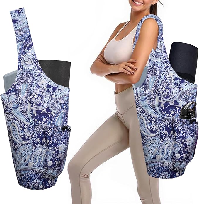 saniwu Yoga Mat Bag Carrier for Women Workout Large Waterproof with Zipper Pocket, Keychain and Wide Shoulder Straps