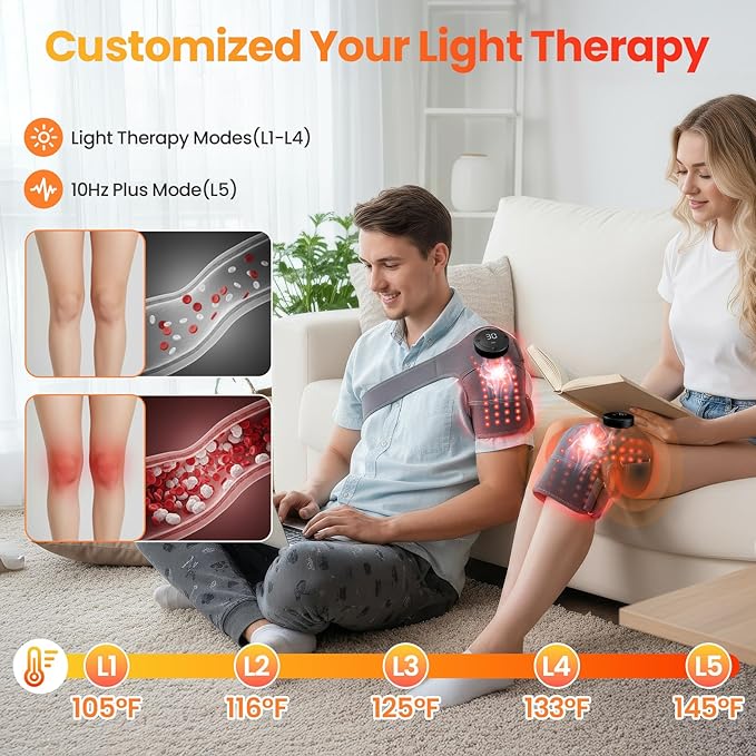 Red Light Therapy Knee Brace with Infrared Heat & Vibration – Cordless Heated Design for Daily Wellness & Relaxation, Gifts for Women Men (Grey)
