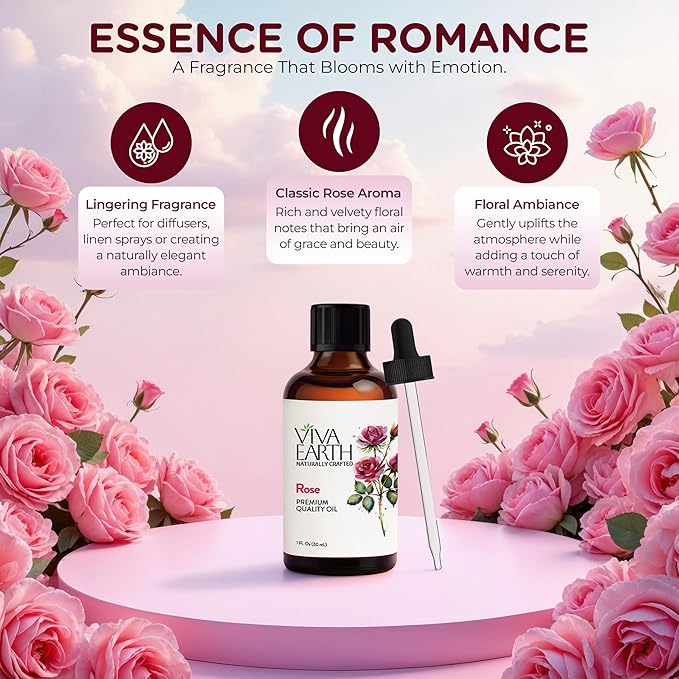 Rose Oil – Rose Infused Oil for Skin Care, Massage, Hair and Scalp Care, Diffusers, Home Fragrance, DIY Candles, Soaps and Beauty Blends – Light Floral Aroma, 4 oz