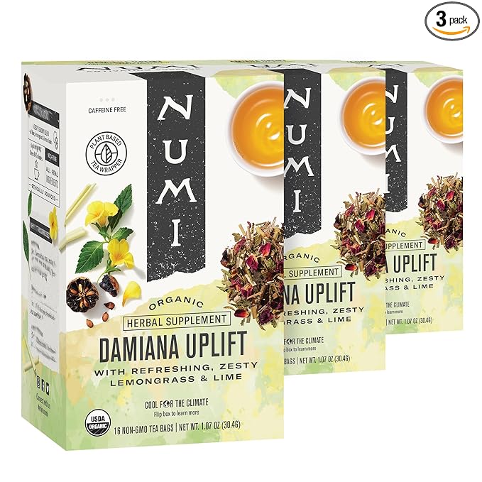 Numi Organic Tea Damiana Uplift, 48 Herbal Tea Bags for Energy and Wellness