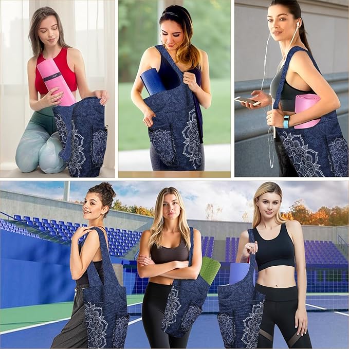 saniwu Yoga Mat Bag Carrier for Women Workout Large Waterproof with Zipper Pocket, Keychain and Wide Shoulder Straps