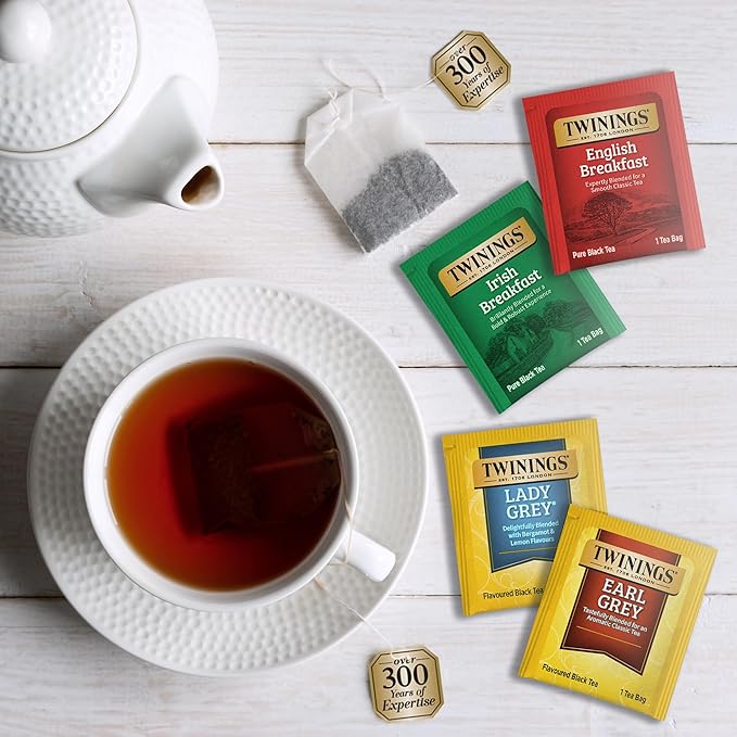 Best of Twinings, 56 Count, 7 Flavor Herbal & Black Tea Bag Variety Sampler, Caffeinated, Decaffeinated, Caffeine- free – Perfect Gourmet Gift Set