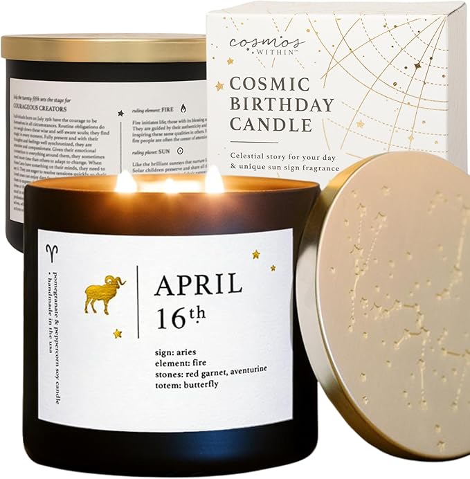 April 16th Personalized Zodiac Candle | Inspirational Astrology Reading and Daily Affirmation for Your Birthdate | Handmade Aries Candles | Astrology Birthday Gifts for Women
