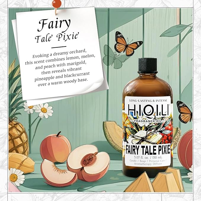 HIQILI Fairy Tale Pixie Fragrance Oil, Peach & Lemon Scents, for Making Soap, Room Spray, Body Scrub, Hotel Luxury, Home Diffuser, Secret Wish - 5.07 Fl Oz
