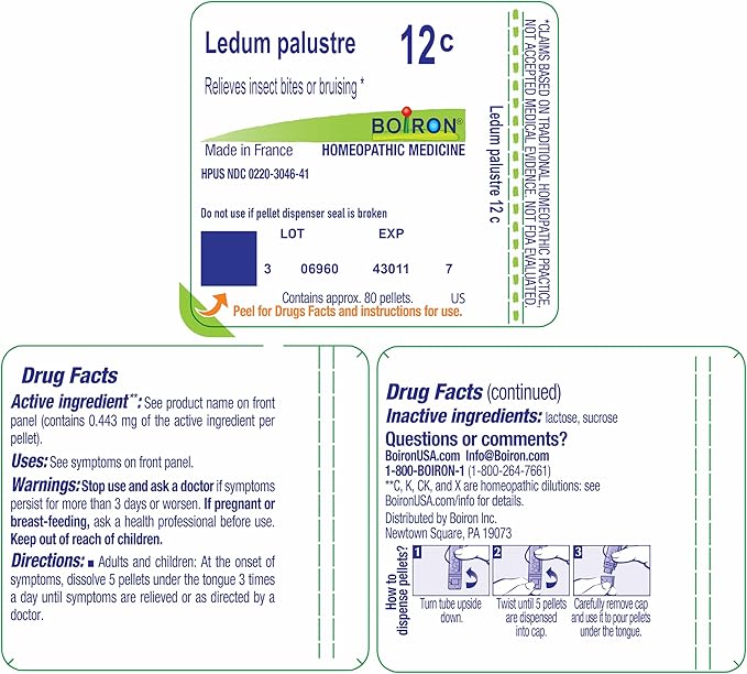Boiron Ledum Palustre 12C Homeopathic Medicine for Insect Bites - 80 Pellets