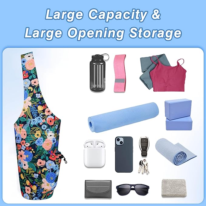 Yoga Mat Bag - Large Opening Long Tote Yoga Mat Carrier Holder Bag with Waterproof Wet Zipper Pocket and Drawstring Water Bottle Pocket - Yoga Bag Fit Most Size Mats