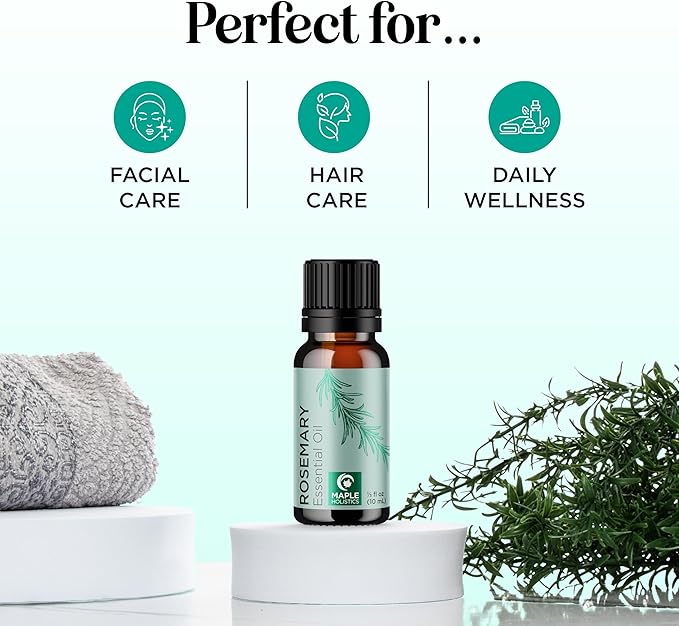 Pure Rosemary Essential Oil for Aromatherapy - Undiluted Rosemary Oil for Hair Skin and Nails - Essential Oil for Diffusers Plus Hair Oil for Enhanced Shine Cleansing and Dry Scalp Treatment