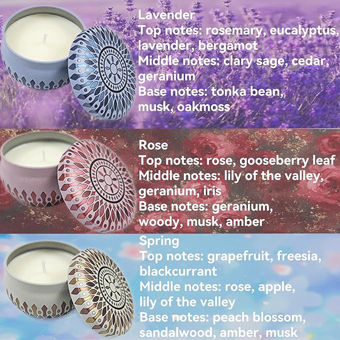 6Pcs Scented Candles Gift Set, Aromatherapy Candles with Lavender, Rose & Spring Scents, Natural Wax Soy Candles for Relaxation, Stress Relief, Home Decor & Gifts for Women