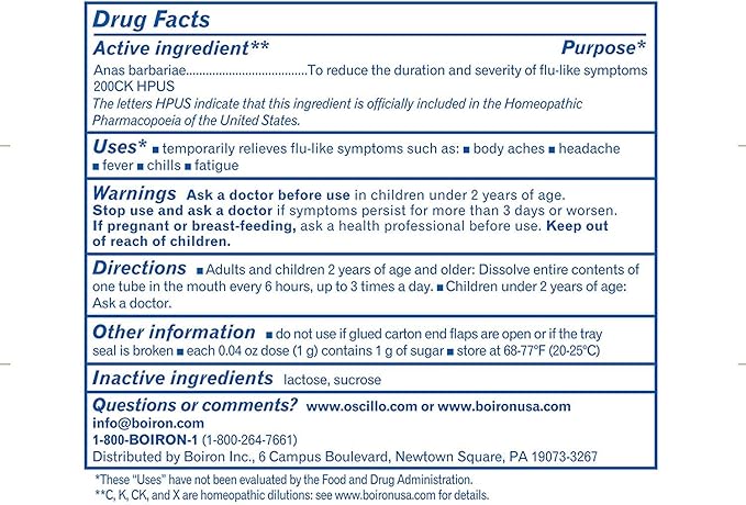 Boiron Oscillococcinum 72 Doses Homeopathic Medicine for Flu-Like Symptoms (2 Packs of 36)