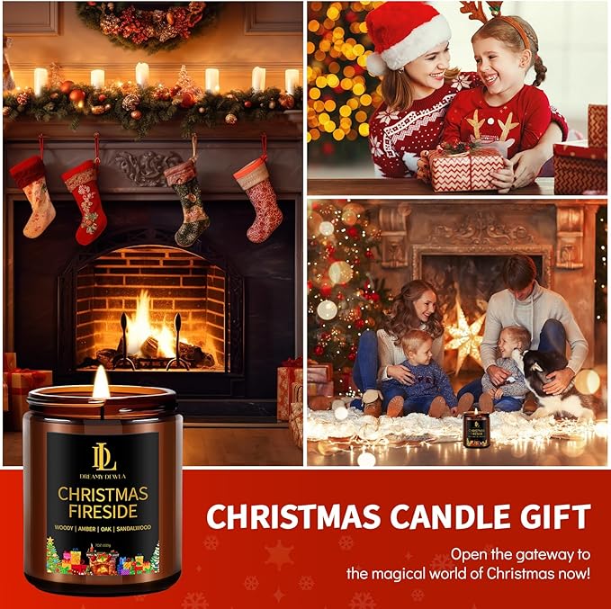 Christmas Fireside Scented Candle, Natural Soy Candles for Home Scented, 7oz Holiday Candle with 50hr Burn Time, Aromatherapy Candles Christmas Holiday Gifts for Women Men