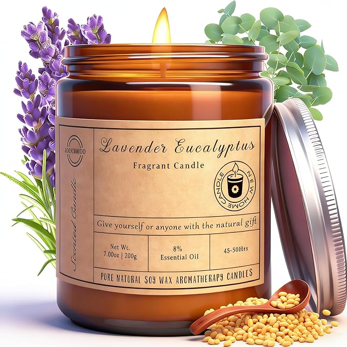 Scented Candles - Lavender Eucalyptus Candles for Home Scented, 7oz Soy Wax Aromatherapy Candle for Stress Relief and Relaxation Anxiety, Non Toxic, Birthday Gifts, Christmas Gifts for Women & Men
