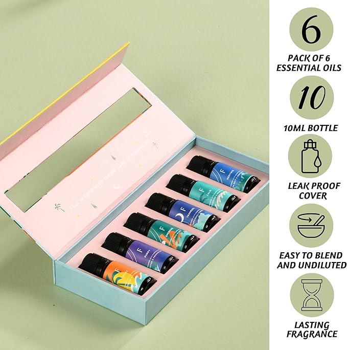 Folkulture AM to PM Essential Oils Set for Diffuser | Set of 6 Everyday Aromatherapy Oils | Palo Santo, Lavender, Sandalwood, Citrus & Balanced Blends | Home Fragrance Oils & Wellness Gift Set