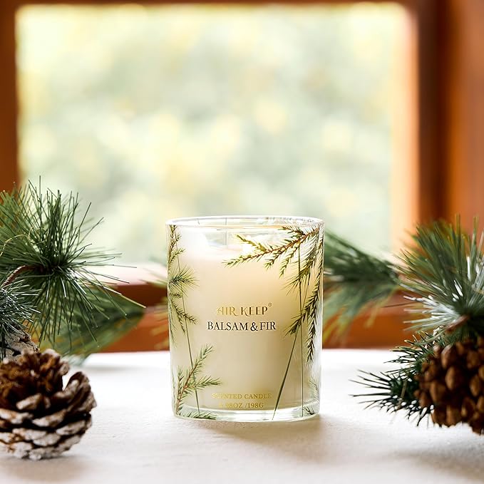 Airkeep Candle Balsam & Fir Scented Candle,Classic 6.98 oz Jar Single Wick,About 44 Hours of Burn Time, Ideal Holiday Gift,Fall Fragrance