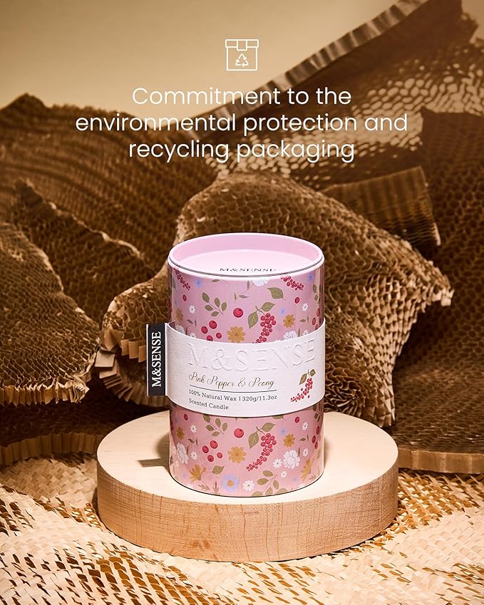 M&SENSE Pink Pepper Peony Scented Candle, Medium Jar Candle 11.3oz Natural Soy Wax for Home Scented, Floral Candles Gift for Spring Holiday, Up to 70 Hours Burning Long-Lasting Fragrance