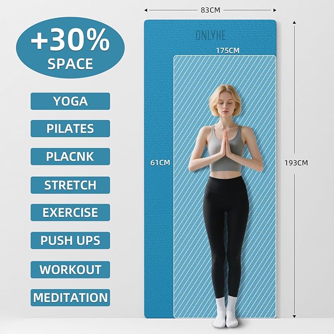 Extra Long & Wide Thick Yoga Mat for Tall Men & Women,76''x32.6''x7mm - High Density TPE Non-Slip Both Sides, Lightweight 1.1kg with Superior Cushioning for gymnastics, Pilates, Home, Workout (Blue-orange)