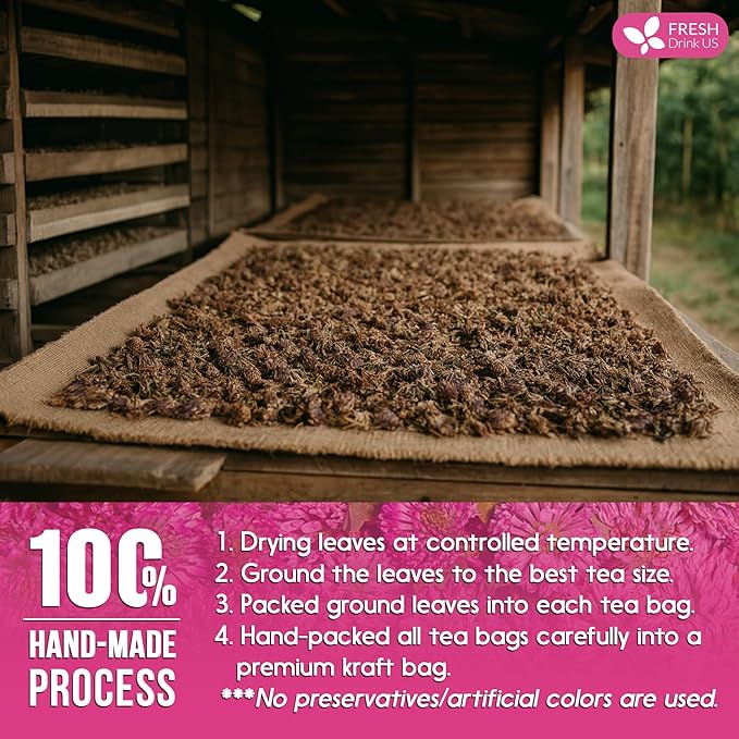 FreshDrinkUS, Premium Red Clover Herbal Tea– 75 Tea Bags – Pure – Naturally Smooth & Mild Flavor – Premium Quality, Eco-Conscious Packaging. Caffeine-Free. Gluten Free. Vegan