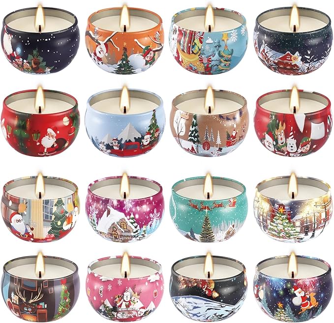 16Pack Christmas Scented Candles,Candvent Calendar 2025, Gift Set 2.5oz Strong Fragrance Aromatherapy Candles,Portable Travel Tin Jar Candles Gifts for Home Scented Decoration Valentine'sDay