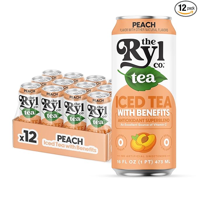 Ryl Iced Tea, Peach, Antioxidant Superblend, Zero Sugar, Low Carb, Zero Calorie Iced Tea, 16.0 Fl Oz (12-Pack)