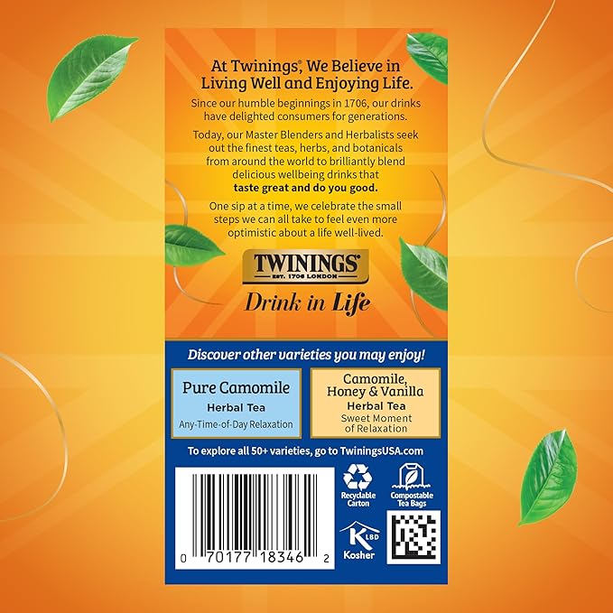 Twinings Nightly Calm Herbal Tea Individually Wrapped Bags, 20 Count (Pack of 6), Spearmint & Lemongrass, Naturally Caffeine-Free, Enjoy Hot or Iced, 120 Teabags