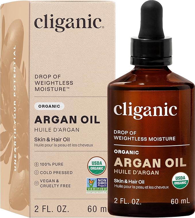 Cliganic Organic Argan Oil, 100% Pure - for Hair, Face & Skin | Cold Pressed Carrier Oil