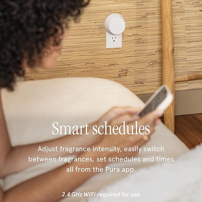 Pura Smart Home Fragrance Device Starter Set - Pura 4 - Scent Diffuser for Home - Includes Fragrance Aroma Diffuser - Square Box, Valencia Orange and Sparkling Currant Scent Refills