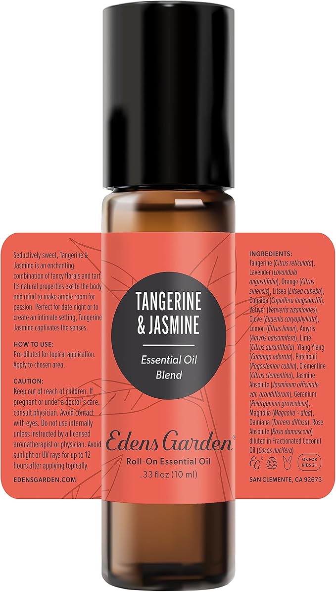 Edens Garden Tangerine Jasmine Essential Oil Roll-On Blend- 100% Pure Premium Grade, Natural, Therapeutic, Aromatherapy, Kid & Skin Safe, The Best for Gifts, Relaxation Pre-Diluted 10 ml (.33 fl oz)