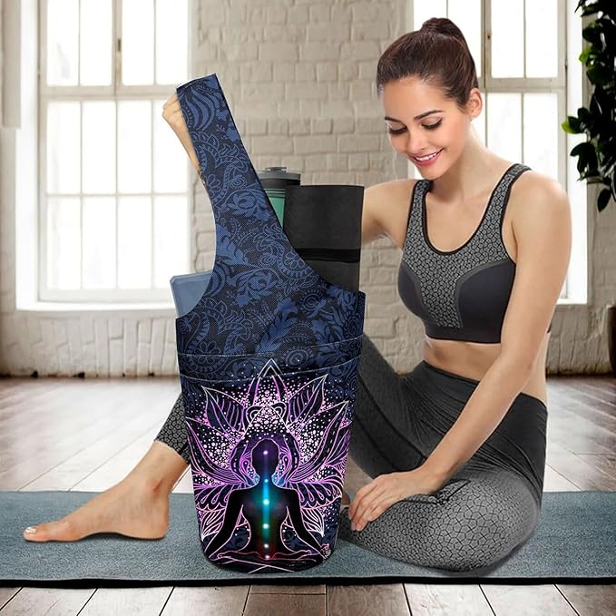 saniwu Yoga Mat Bag Carrier for Women with Side Large Pocket Durable Linen Workout Gym Travel Storage Pilates Mats