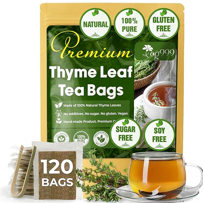 TOG999, Premium 120 Thyme Leaf Tea Bags, 100% Natural & Pure. Loose Leaf Thyme Herbal Tea. No Sugar, No Caffeine, No Gluten, Vegan.