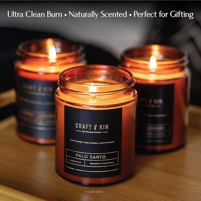 Craft & Kin Scented Candle for Men | Palo Santo Candle | All-Natural Scent for Home | Long Lasting Winter Candles, 45-Hour Burn Time, 8oz