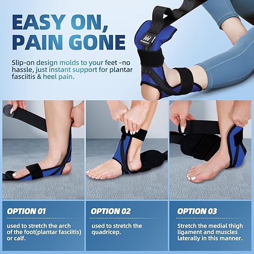 comness Foot and Calf Stretcher Stretching Strap For Plantar Fasciitis, Heel Spurs, Foot Drop, Achilles Tendonitis & Hamstring. Yoga & Leg Stretch Strap. (Blue)
