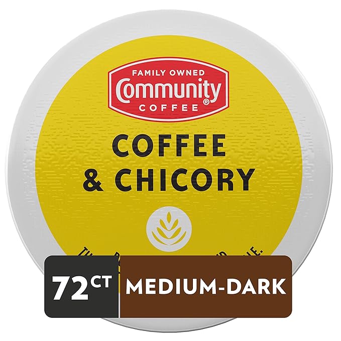Community Coffee Coffee & Chicory 72 Count Coffee Pods, Medium-Dark Roast, Compatible with Keurig 2.0 K Cup Brewers, 72 Count (Pack of 1)