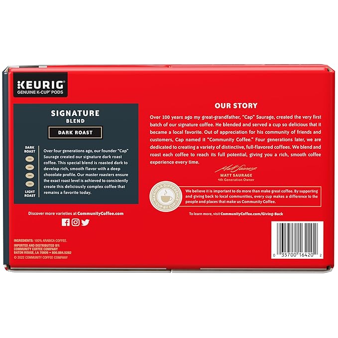Community Coffee Signature Blend 72 Count Coffee Pods, Dark Roast, Compatible with Keurig 2.0 K-Cup Brewers, Box of 72 Pods (Pack of 1)