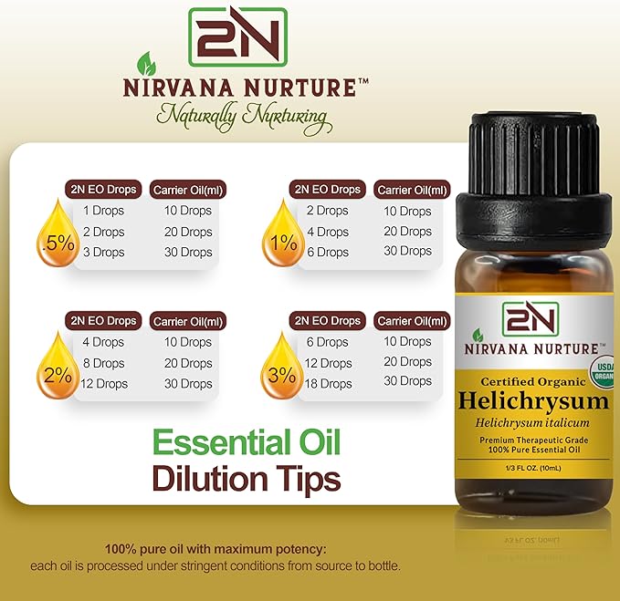 Helichrysum Essential Oil USDA Certified Organic, 100% Pure Natural Premium Grade, Undiluted- Aromatherapy Diffuser for Calm and Relaxation, Skin Care, Hair Care